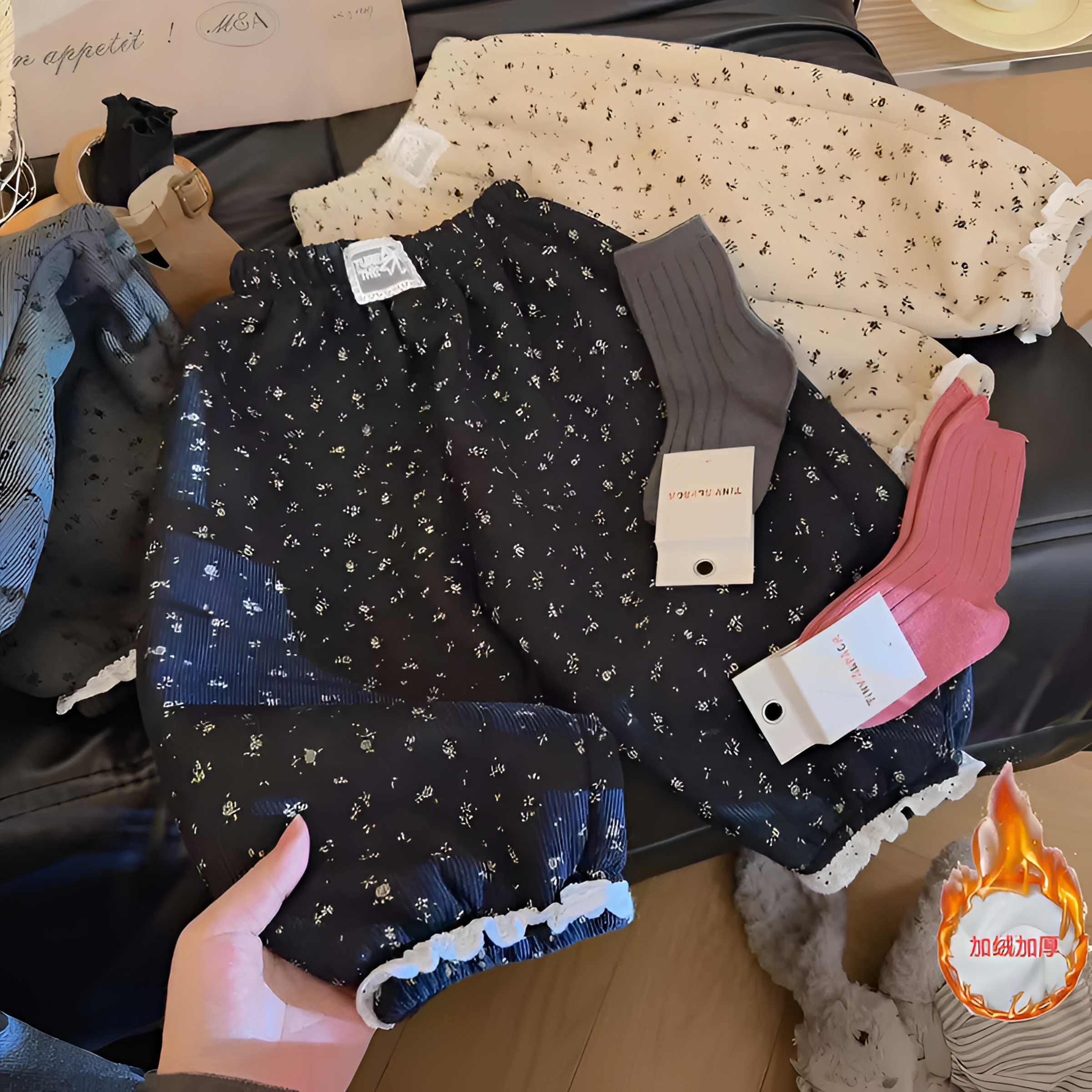 25秋上新校园神裤女童秋季韩系碎花休闲裤百搭灯笼裤长裤一体绒