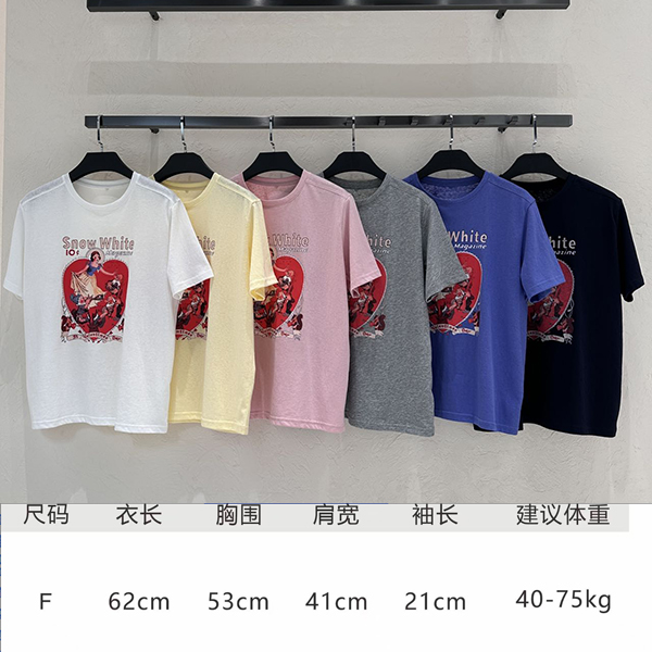 可爱白白公主爱心字母印花短袖~百搭夏季宽松圆领卡通半袖小众