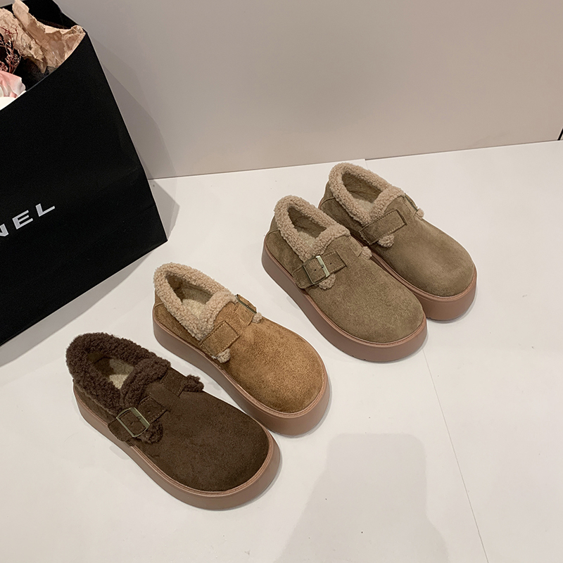 34-42码大码厚底增高加绒勃肯鞋保暖一脚蹬棉鞋女冬季百搭毛毛鞋