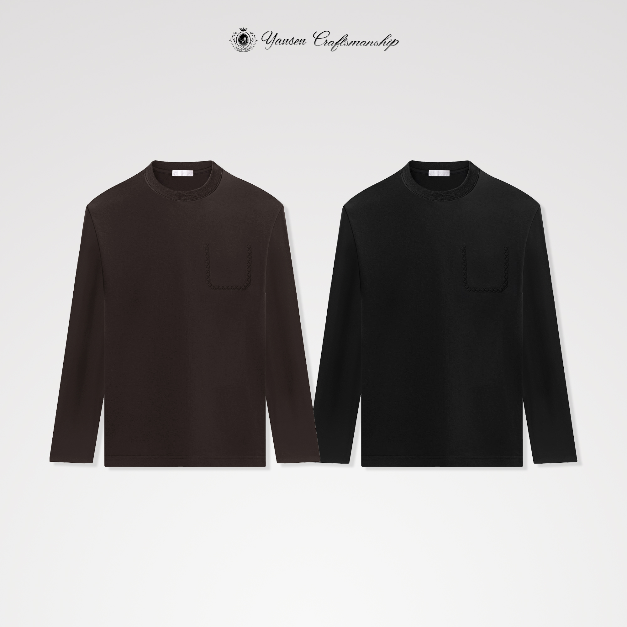 B*V 天丝羊毛 锦氨黄金比例 立体浮雕 简约圆领长袖T恤 YSH1701