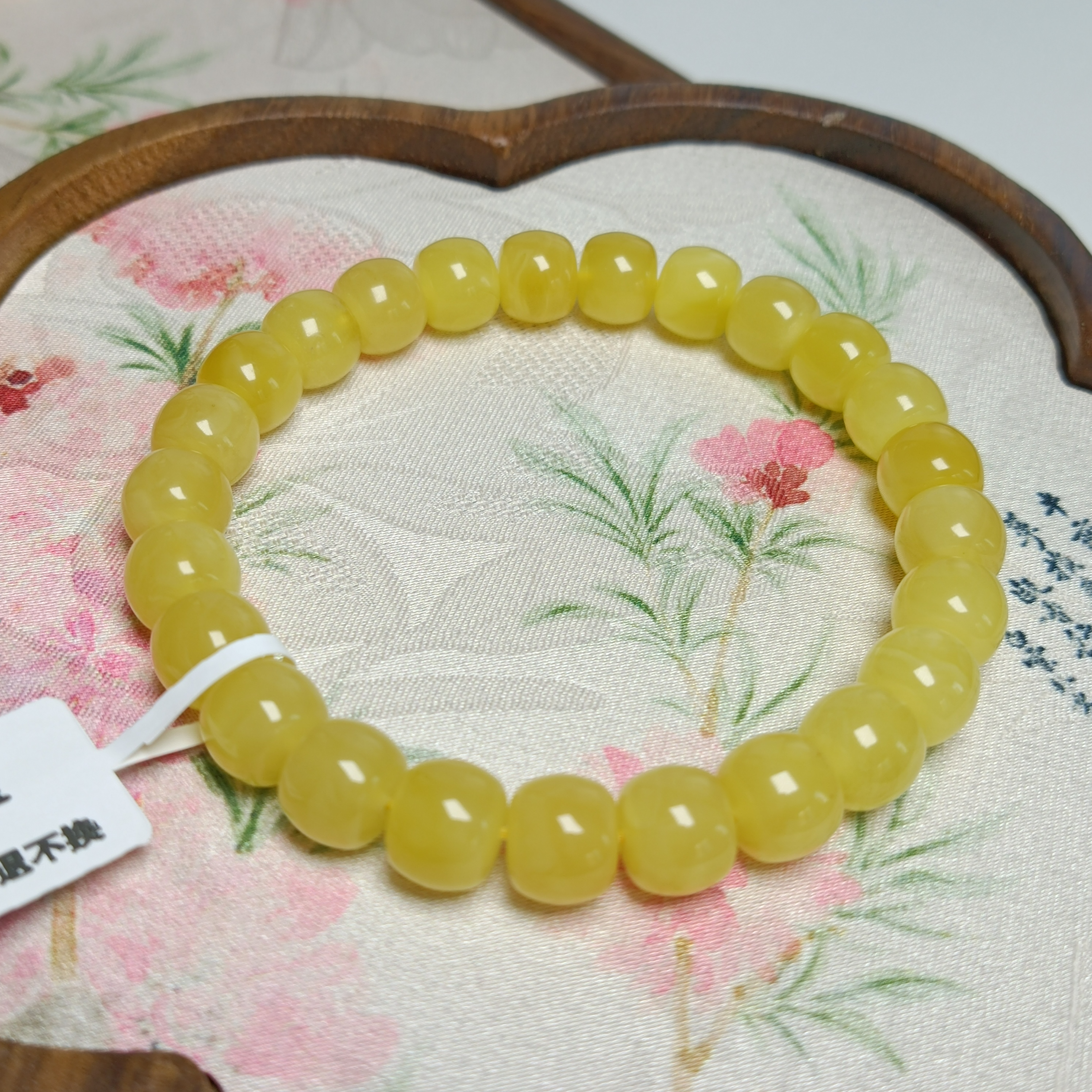 9.0精工蜜蜡纯色鸡油黄老型手串~天然~俄料~4850