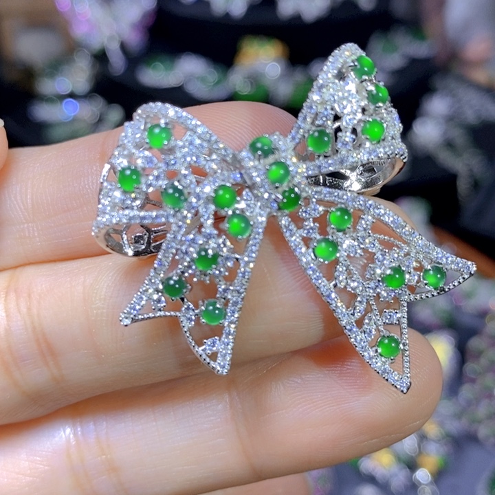 翡翠戒指银S925镶嵌天然翡翠