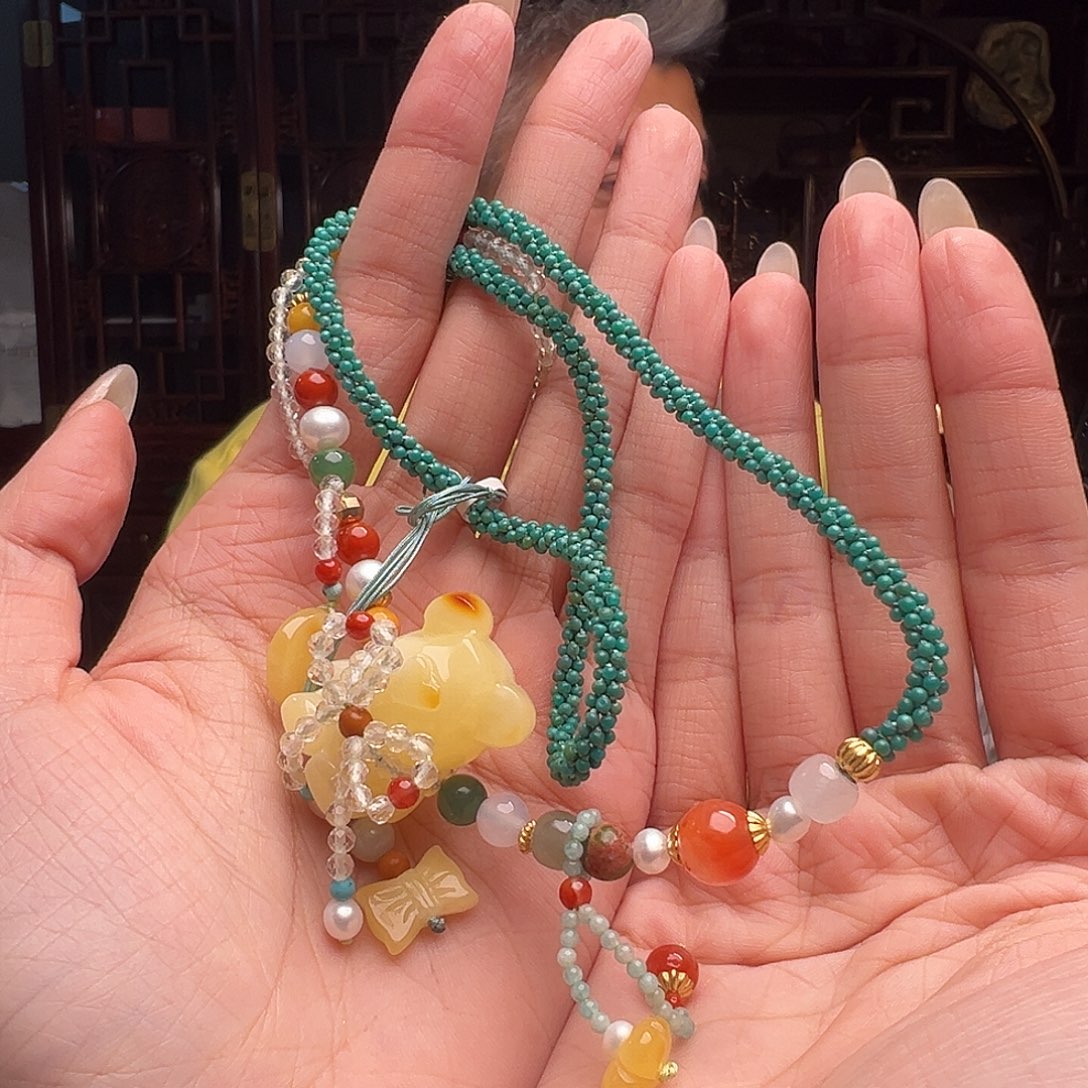 琥珀裸石未镶嵌项链QQ016