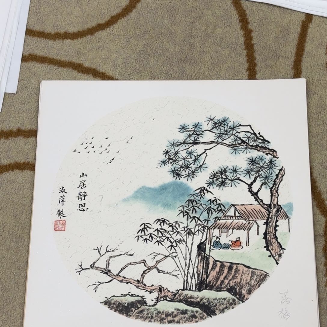 国画落梅卡纸山水艺