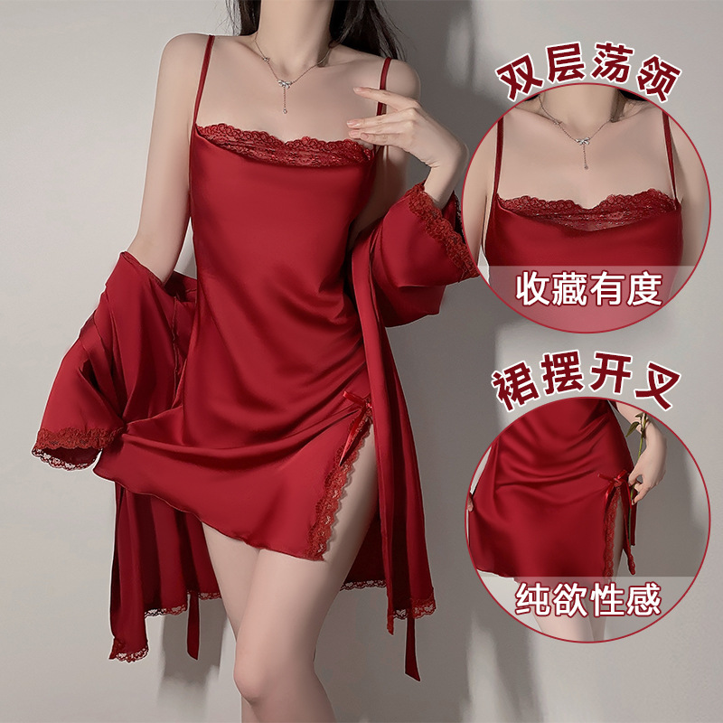 性感蕾丝甜美连体睡衣女套装网纱修身唯美浪漫婚礼家居服可配丝袜