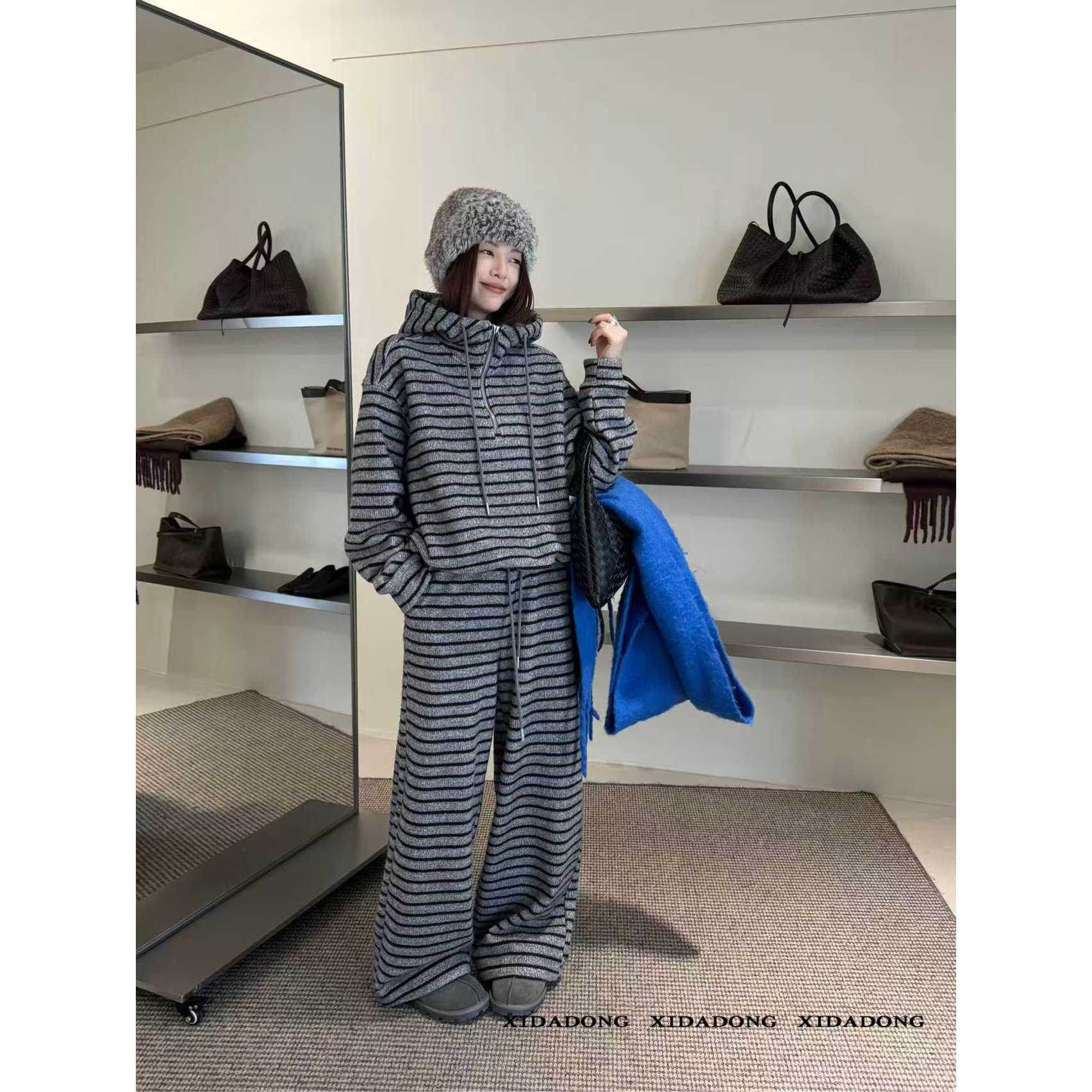 爱唯依（F）-条纹的！加厚卫衣+卫裤套装（XD11687#）喜大东