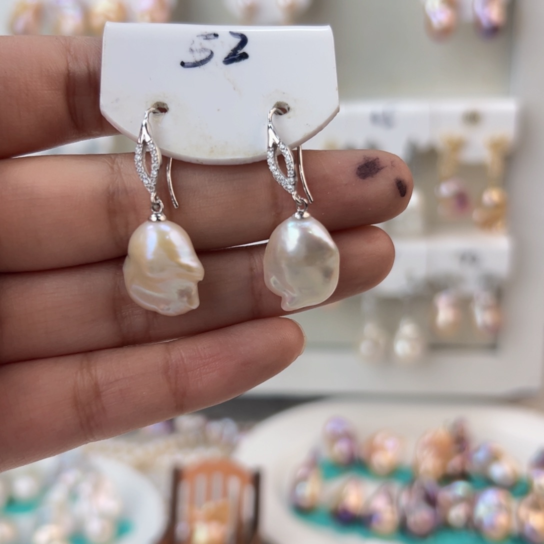 淡水珍珠耳饰银S925镶嵌可*豆