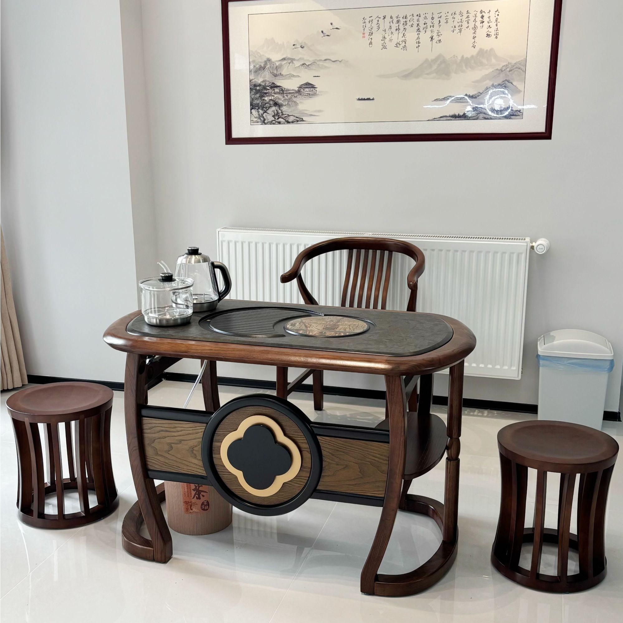 1.1米轻奢新中式阳台茶桌椅组合实木家用现代简约办公室湿泡茶台