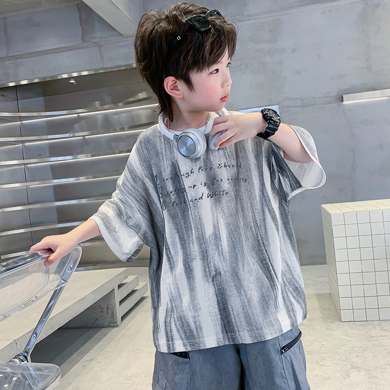 童装男童扎染夏季纯棉男童韩版百搭时尚宽松潮流男孩短袖洋气潮