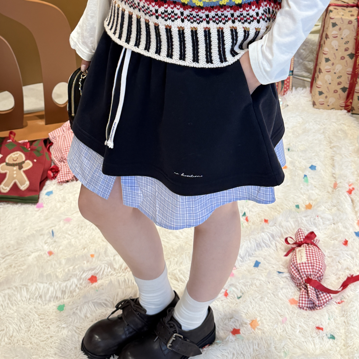 NO DIRECTION+莱赛尔棉格纹假两件裙裤