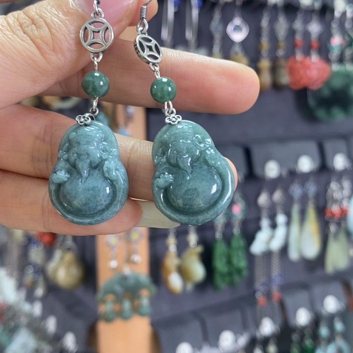 翡翠耳饰银S925镶嵌耳坠