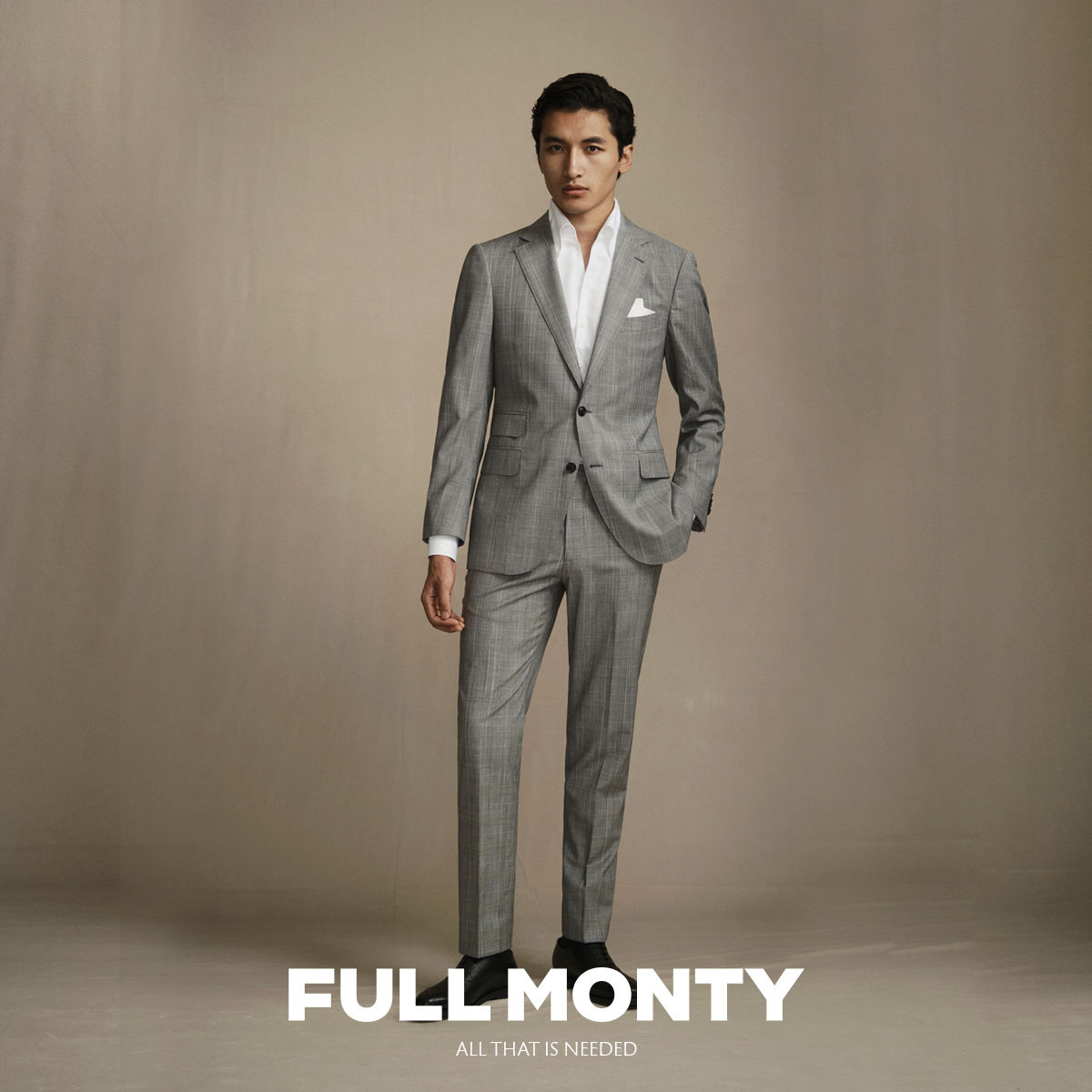 FULL MONTY羊毛西服套装男士灰色威尔士格纹商务正装婚礼新郎西装