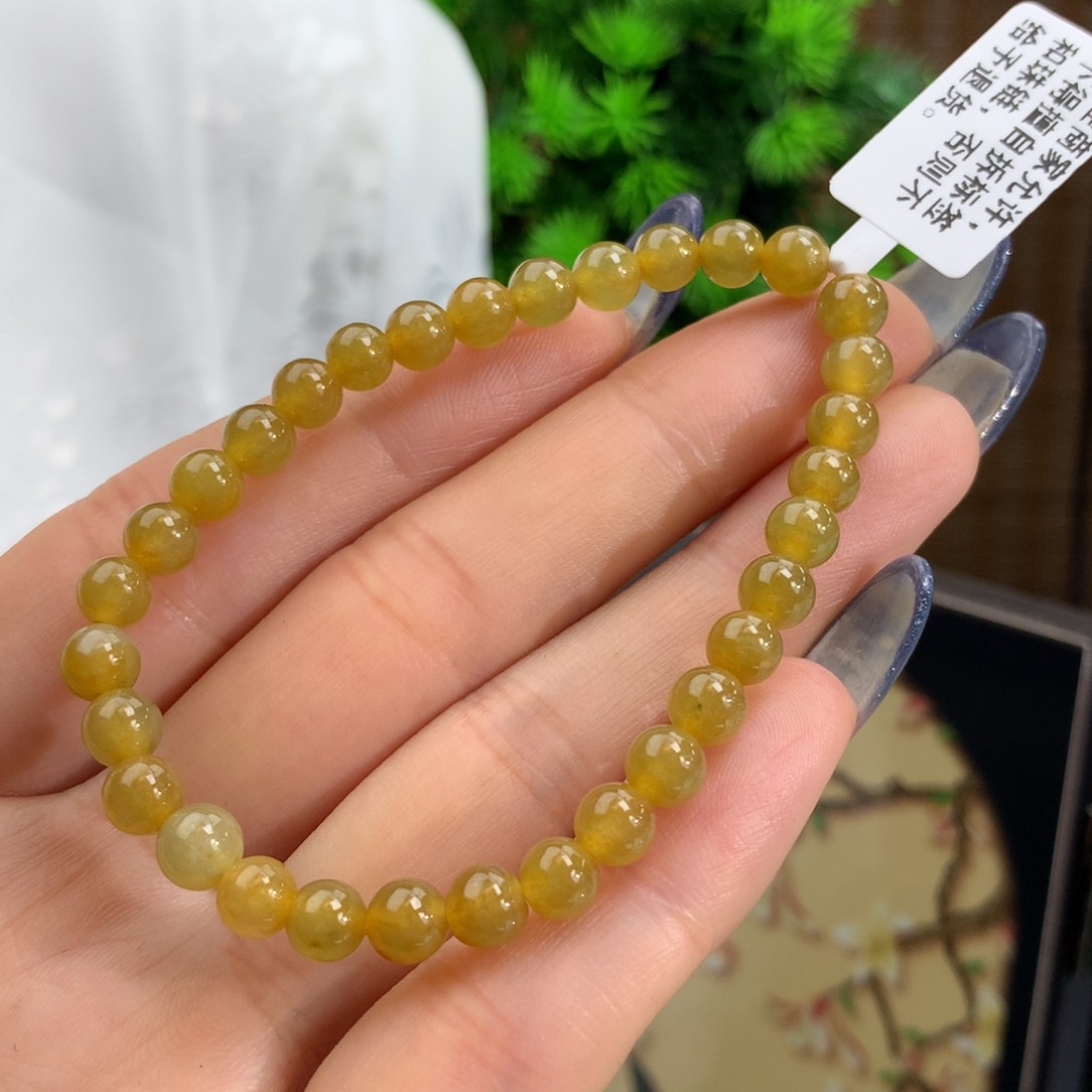 翡翠手链未镶嵌冰胶黄翡手链卡5.8m m