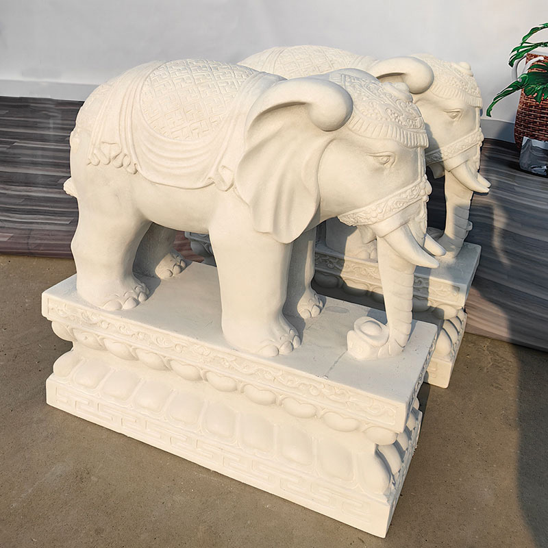 石雕大象一对天然汉白玉手工雕刻别墅庭院吉象如意酒店公司摆件