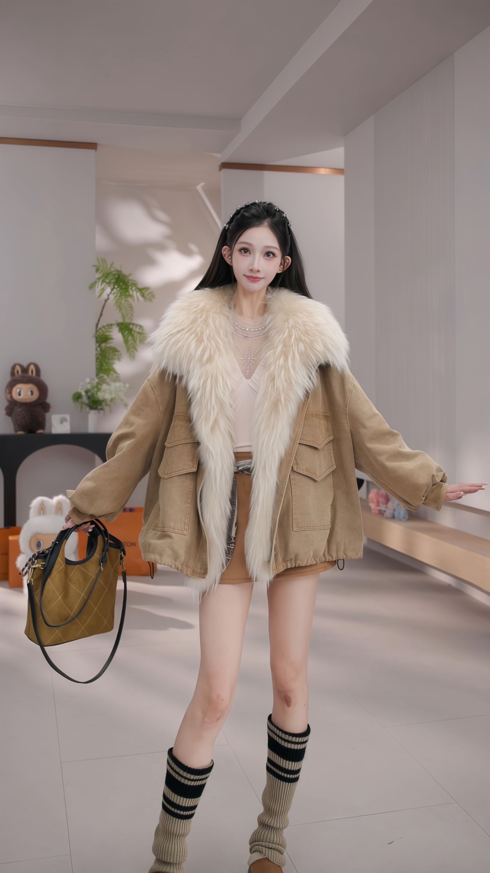 【思思专属A】美洲白貉子毛 水洗牛仔宽松型  白鹅绒羽绒外套5002