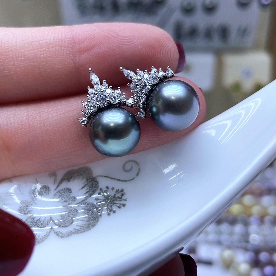 海水珍珠耳饰银S925镶嵌