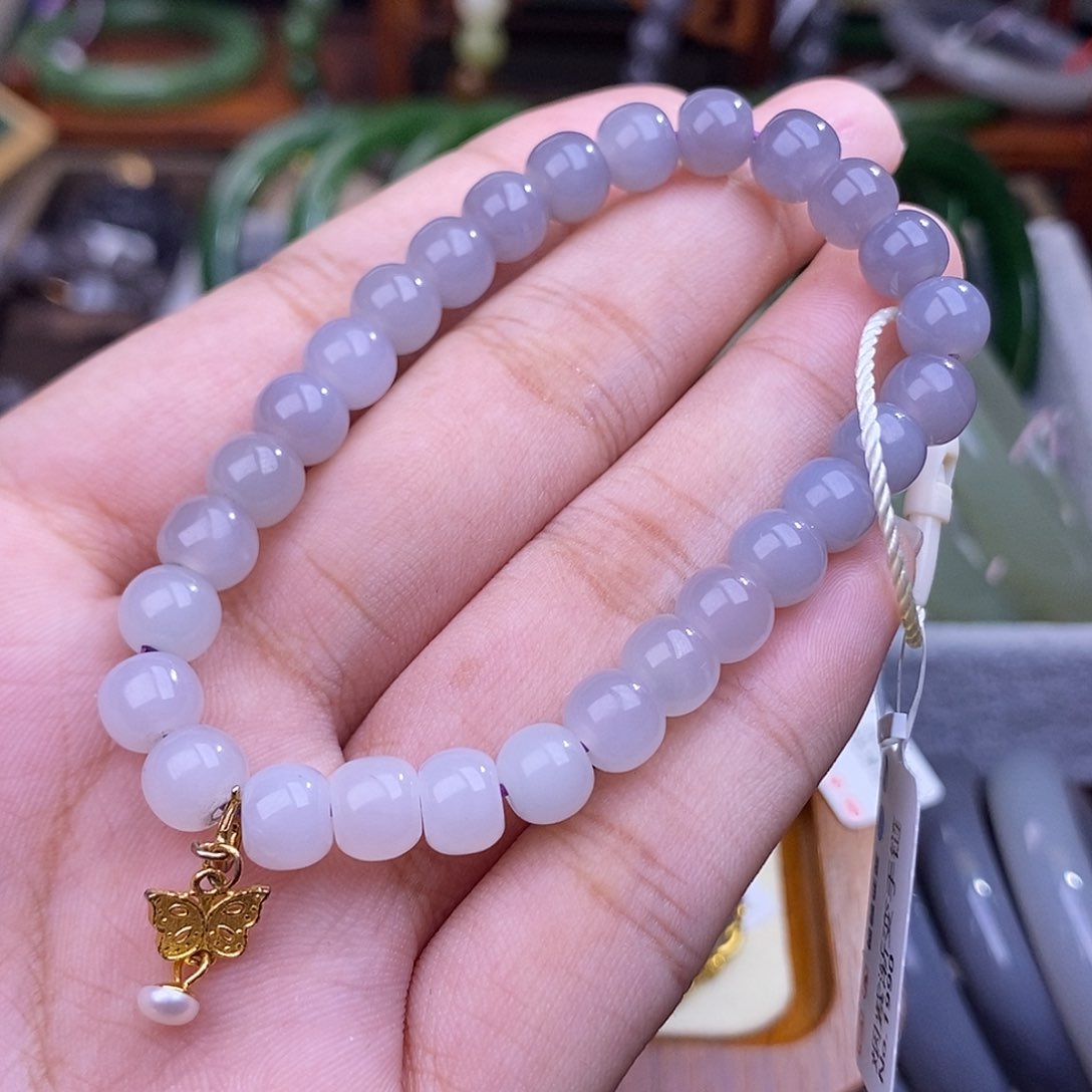 和田玉福利价浓烟紫冰手串7未镶嵌