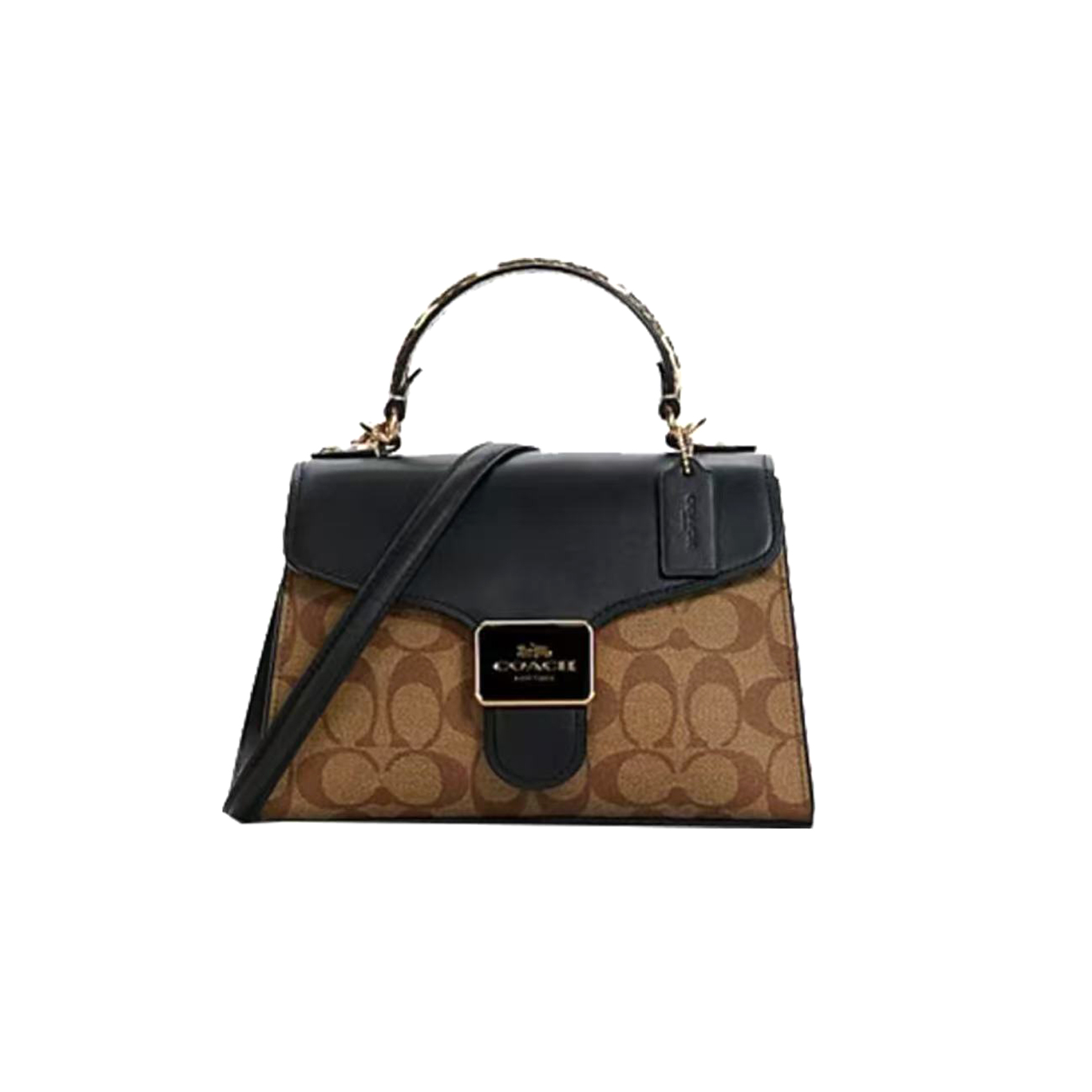 焦糖色老花方扣蛇纹手提包/N2360/22X15X10