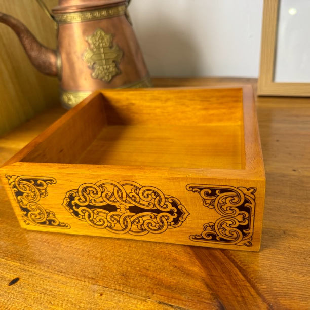 蒙古餐具雕刻雕花蒙古族干果盘水果盘民族风实木零食盒托盘