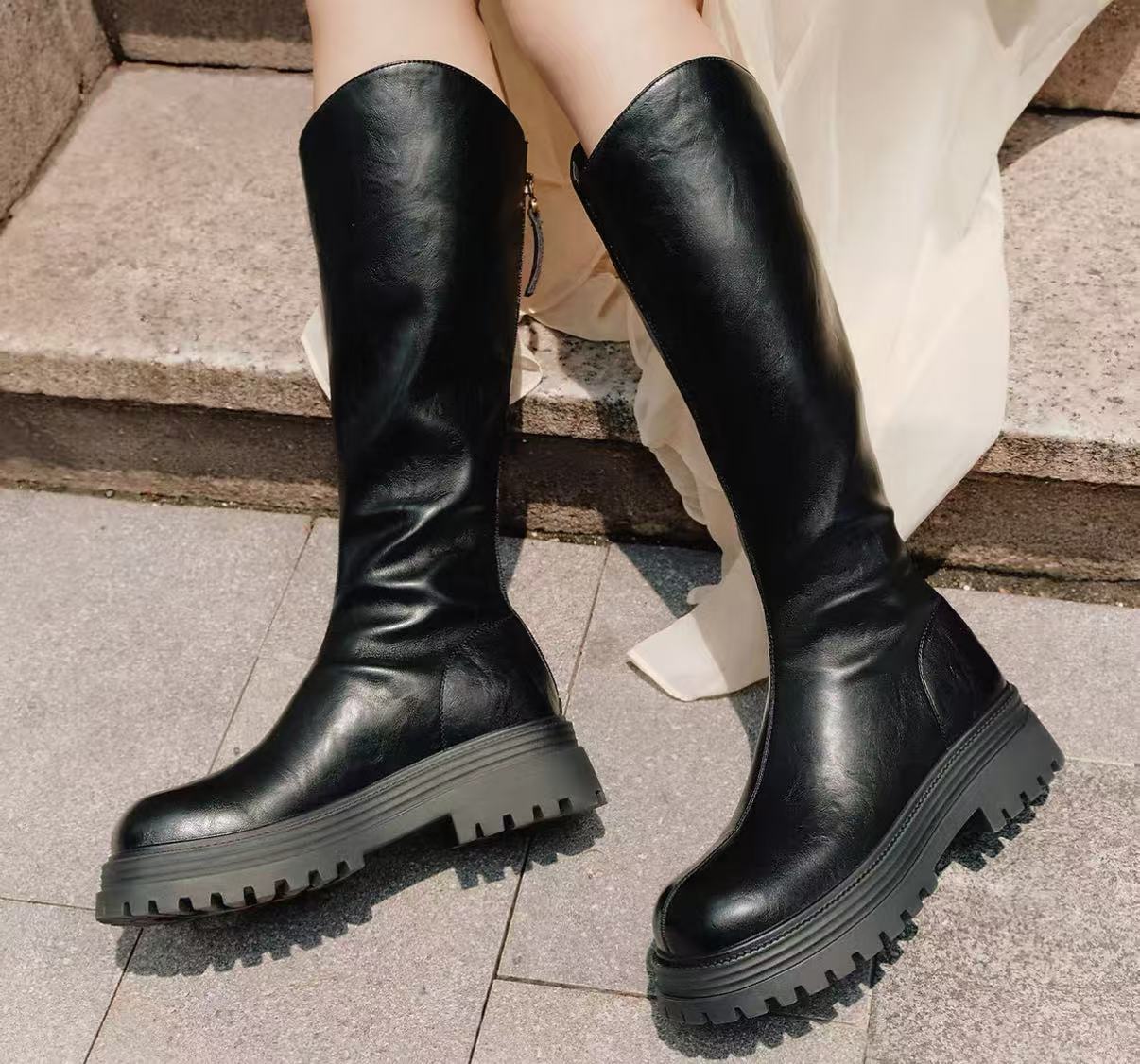 W1335-1弹力靴长筒靴加绒骑士靴高筒靴薄绒