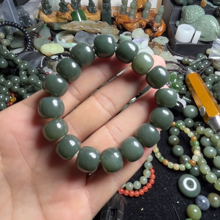 和田玉手串未镶嵌阳*卡14