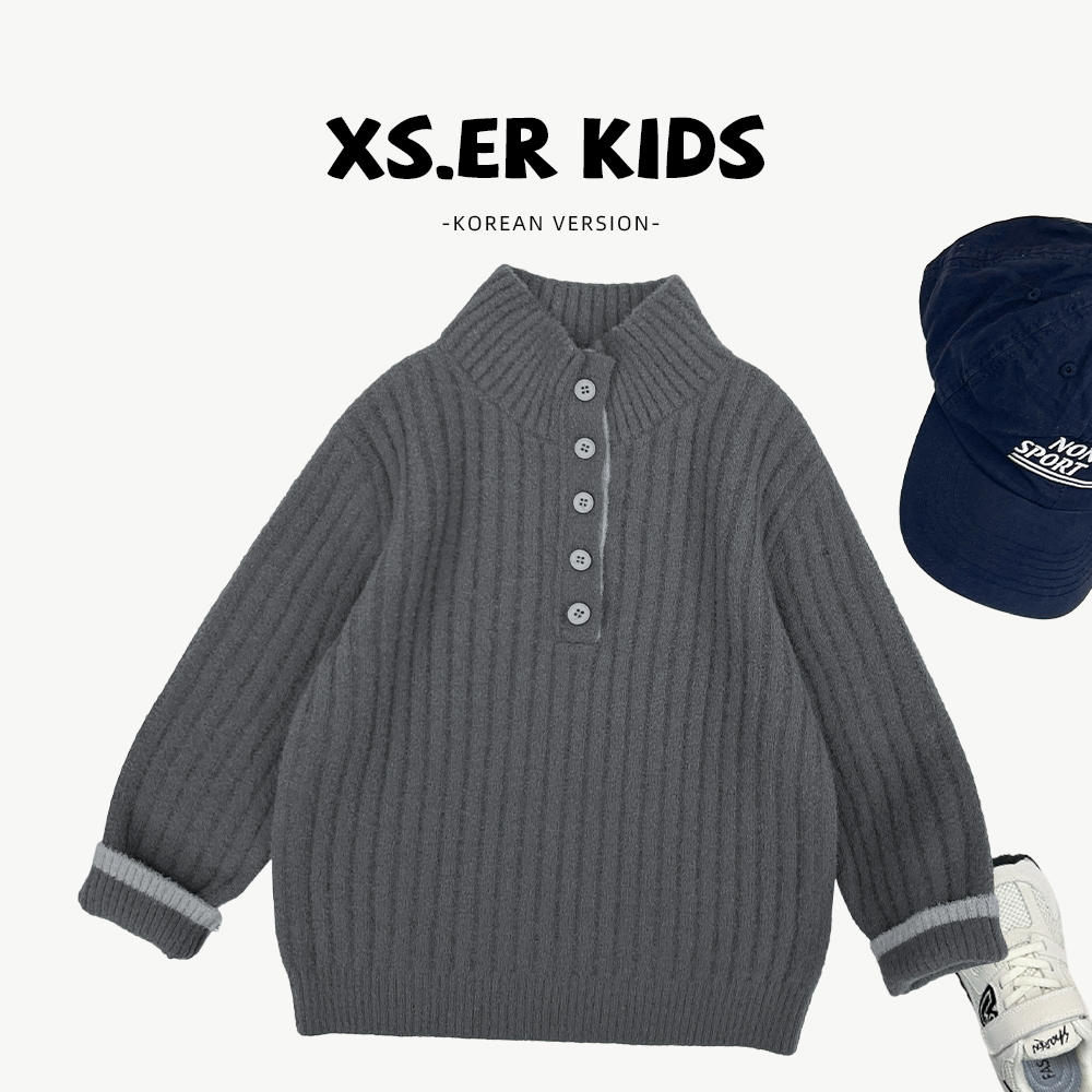 【小首尔】原版-现货冬装男女童韩版简约纯色套头针织毛衣HBB8327