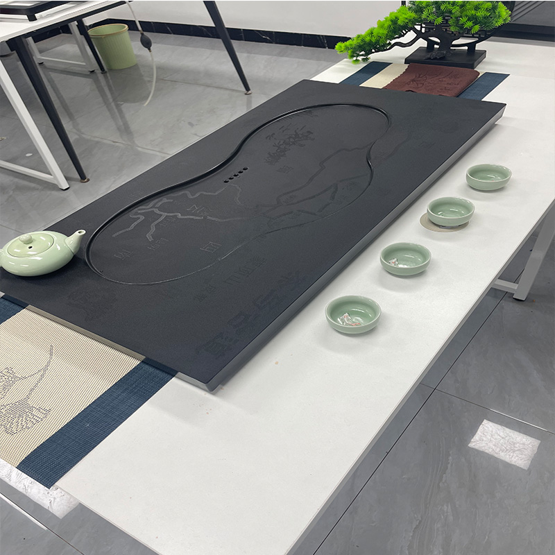 茶马古道新中式轻奢乌金石茶盘家用办公嵌入式 干湿两用