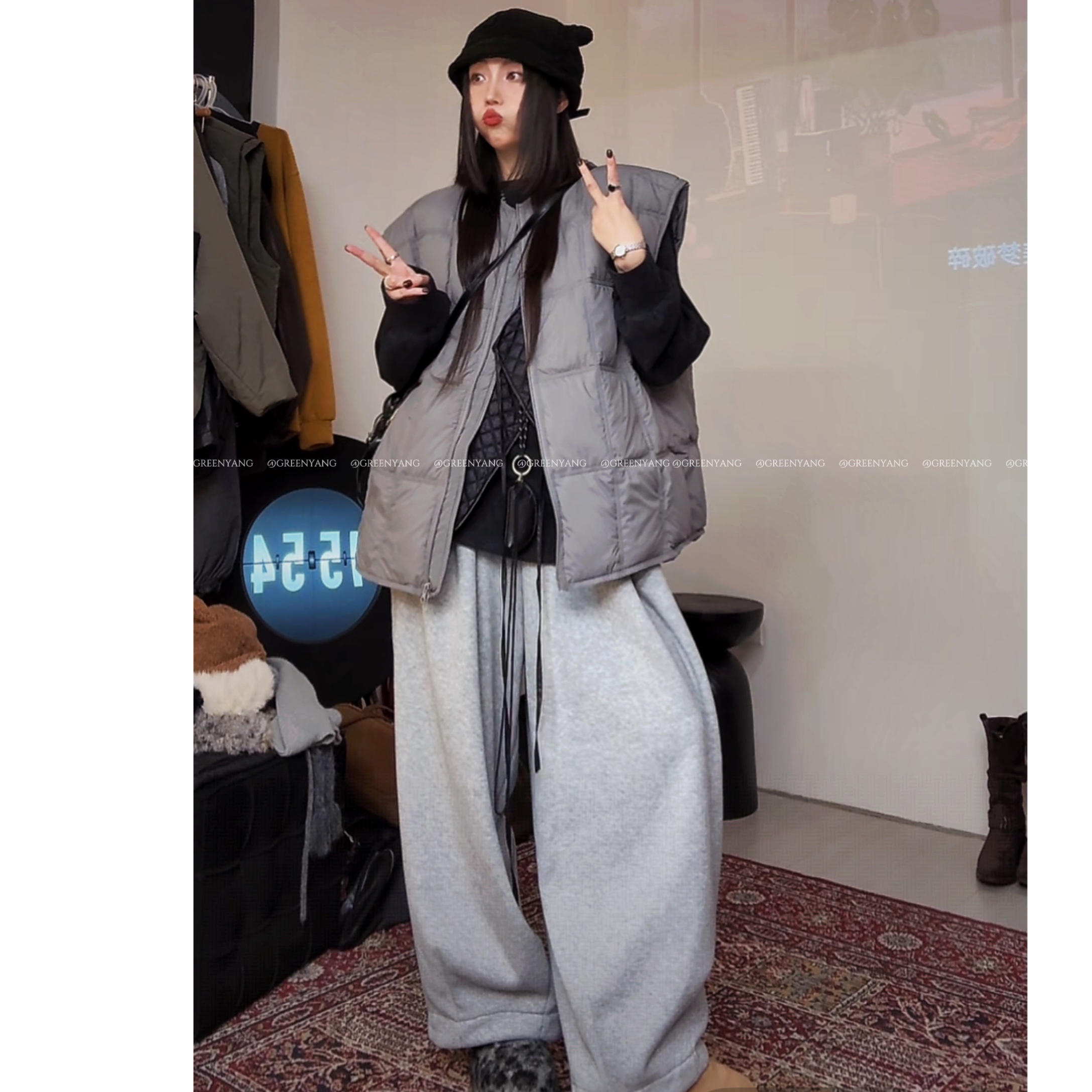 老羊家~2025冬季新款韩版方格羽绒服女款宽松显瘦马甲外套上衣潮