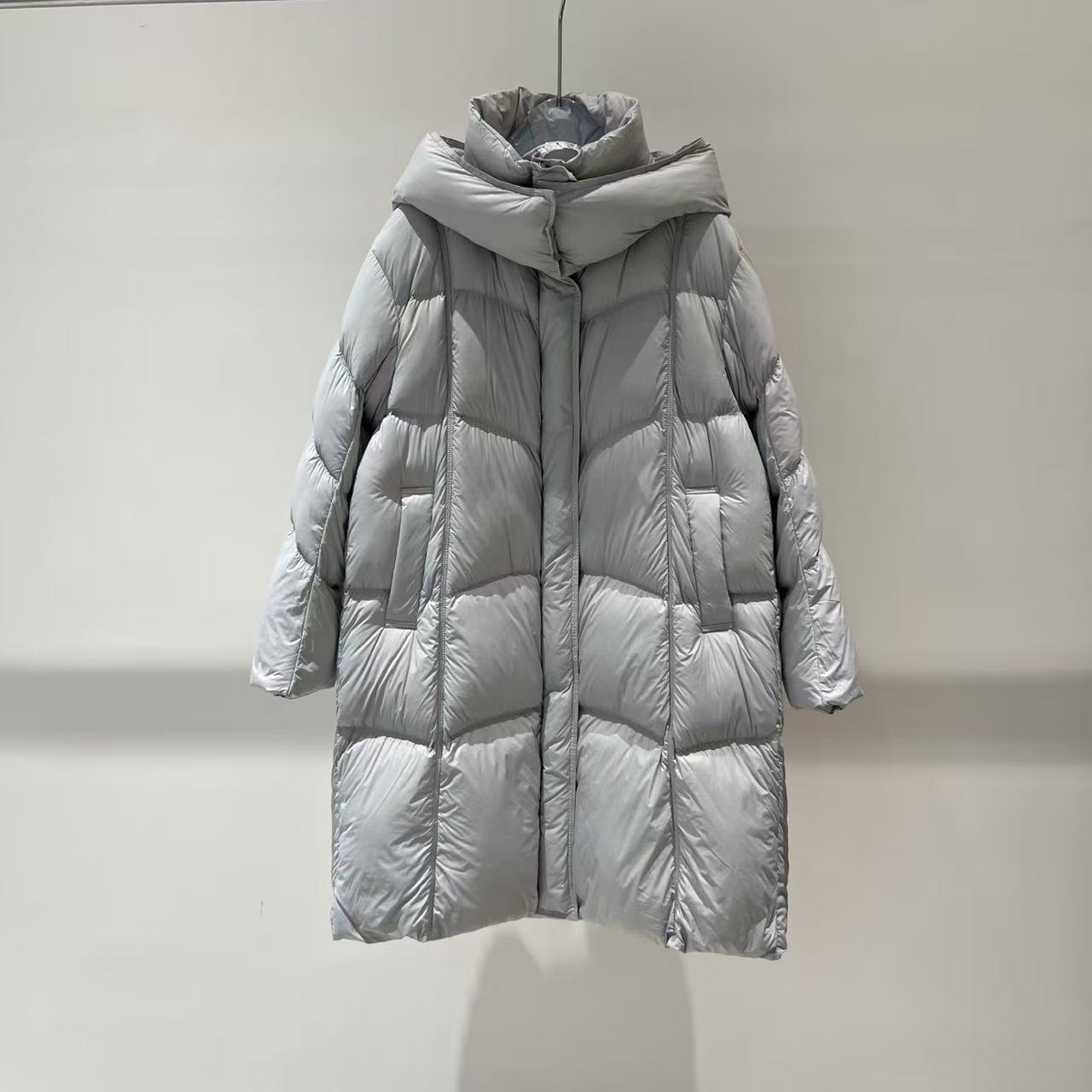 2025艾诺同款灰色中长款羽绒服时尚保暖冬季女款4114