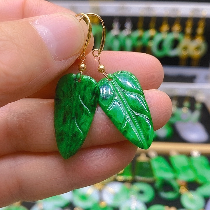 翡翠耳饰18K金镶嵌耳坠