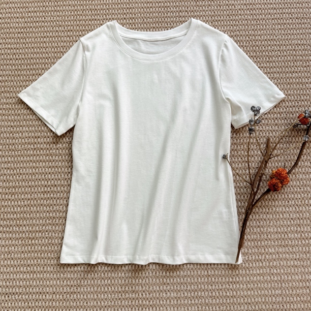 女士原生态新疆长绒棉纯棉白色短袖透气T恤上衣夏季