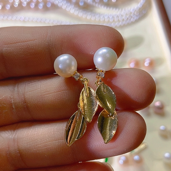 淡水珍珠耳饰银S925镶嵌