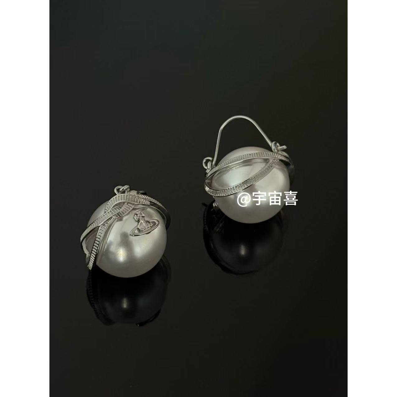 铜合金仿珍珠耳饰 A2-111【中古大厘数贝珠星球耳钩耳扣】