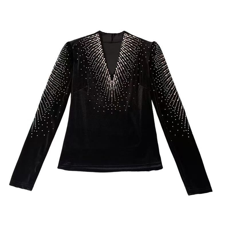 G新款欧货质感金丝绒钻闪亮弹力打底衫2902