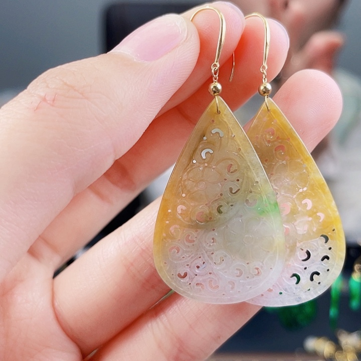 翡翠耳饰18K金镶嵌饰品