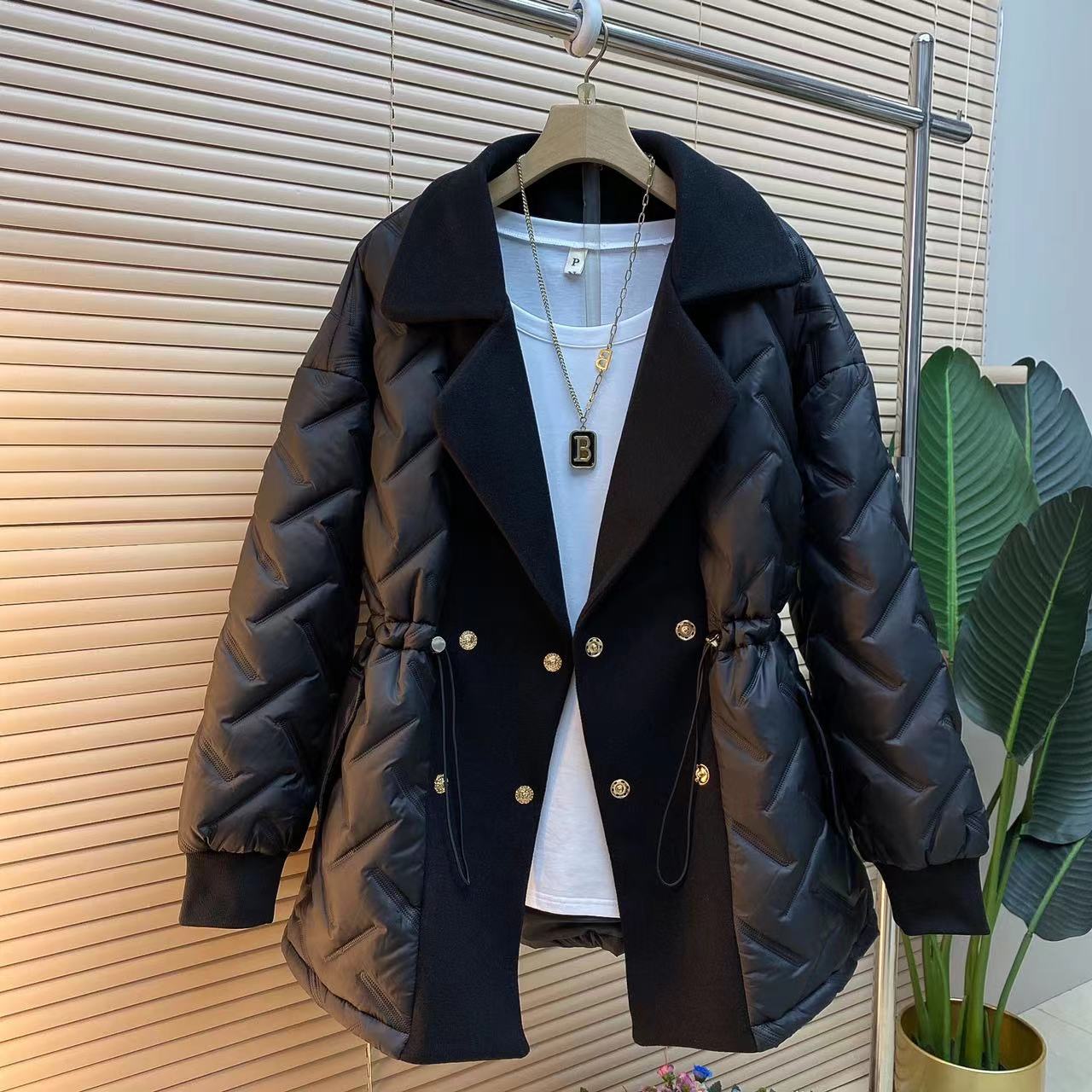 胖mm欧货时尚气质显瘦遮肉减龄抽绳826拼接韩版简约时髦外套