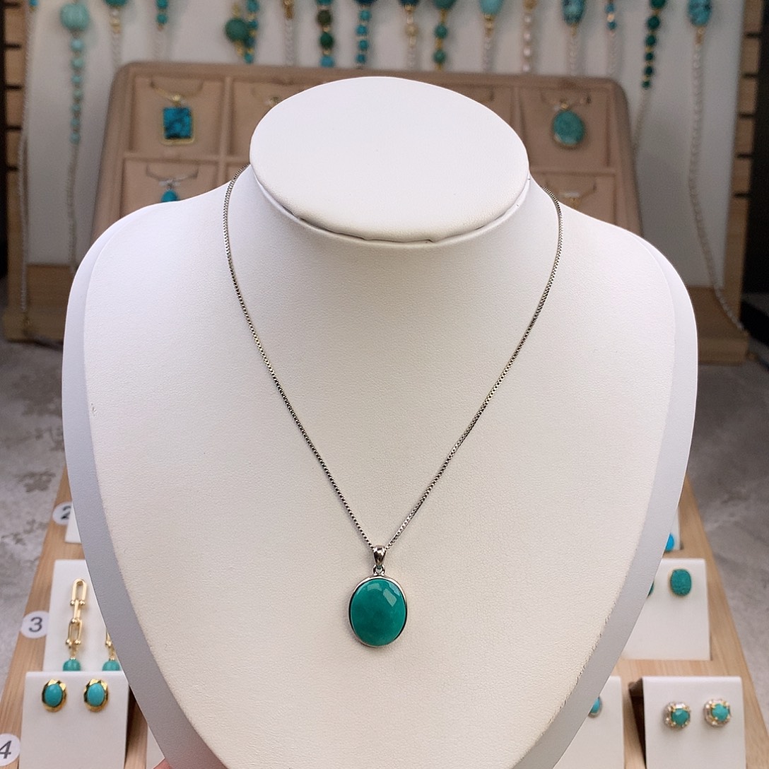 绿松石银S925镶嵌吊坠(不含链)