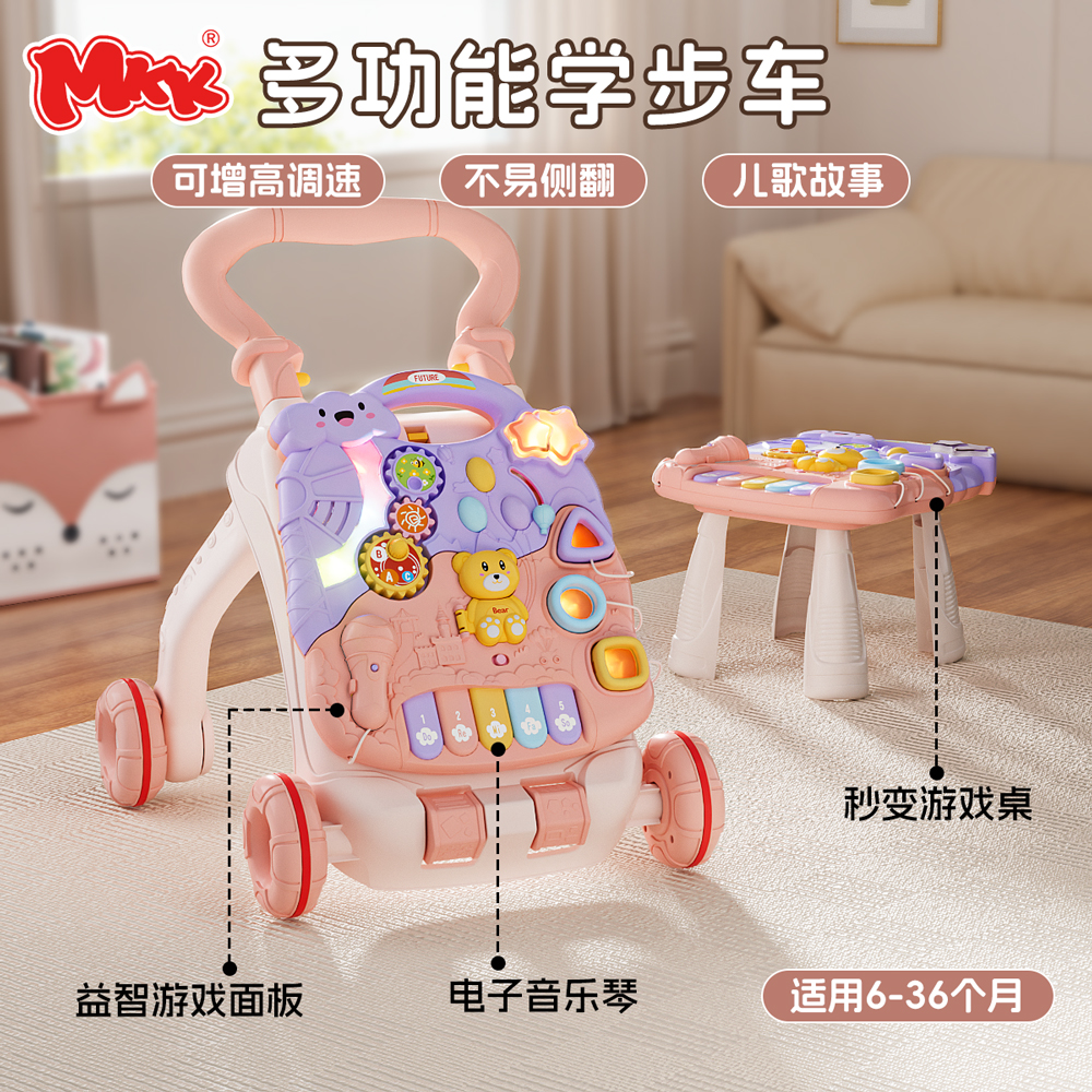 mkk婴儿学步车宝宝初学推车学走路益智儿童防侧翻多功能辅助行走商品图