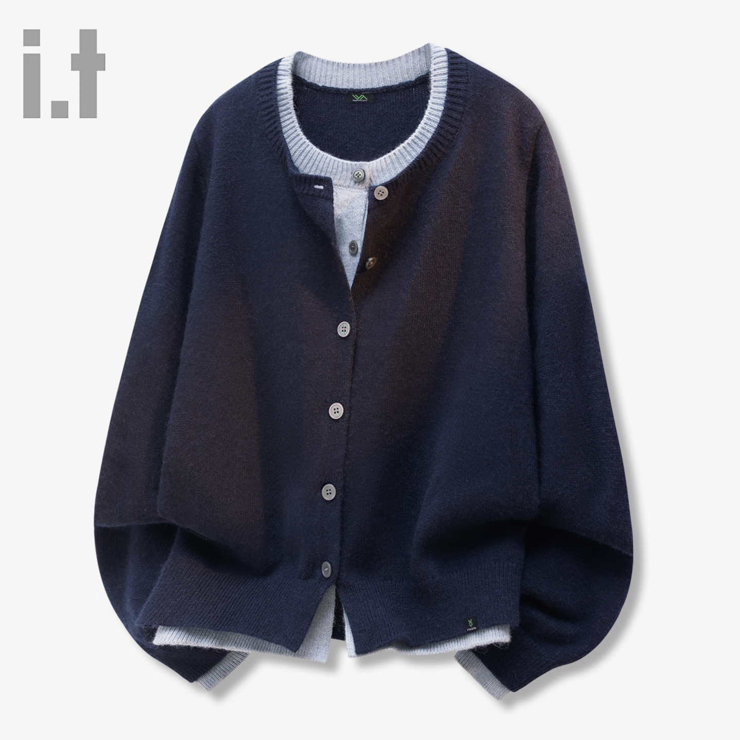 it FINGERCROXX藏青色打底衫女冬季假两件毛衣宽松显瘦开衫外套