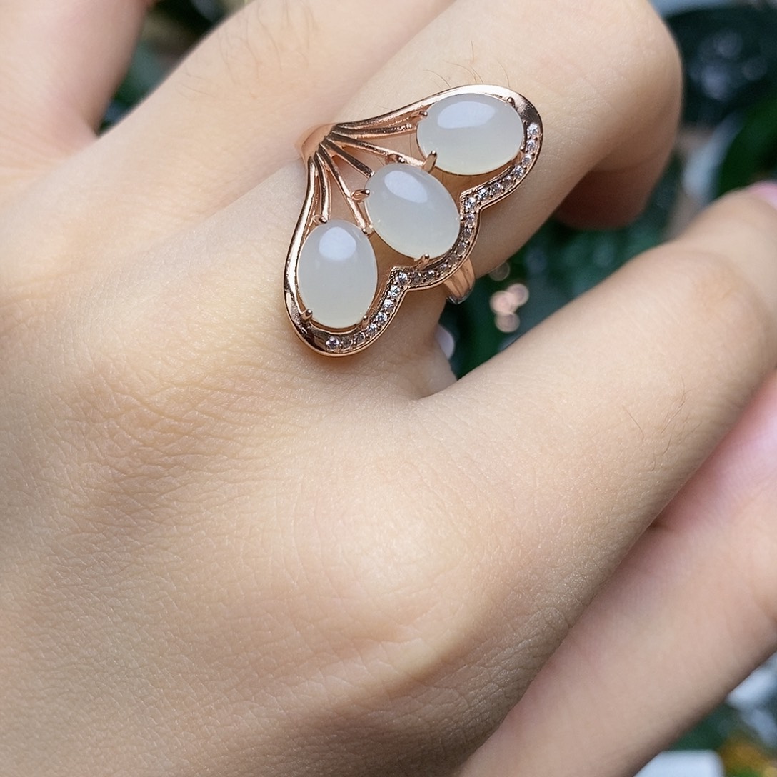 和田玉戒指银S925镶嵌