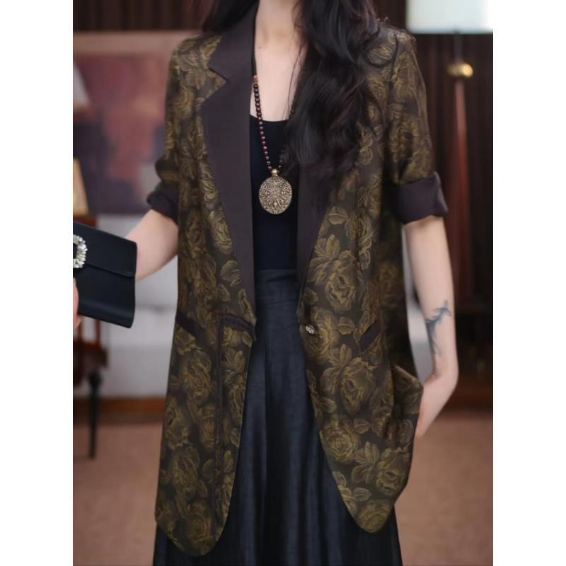 【暮光】香云纱新中式复古提花春秋宽松国风休闲潮流西装百搭上衣