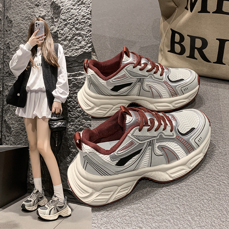 复古厚底老爹鞋女2025新款小个子内增高百搭松糕底休闲鞋P6001