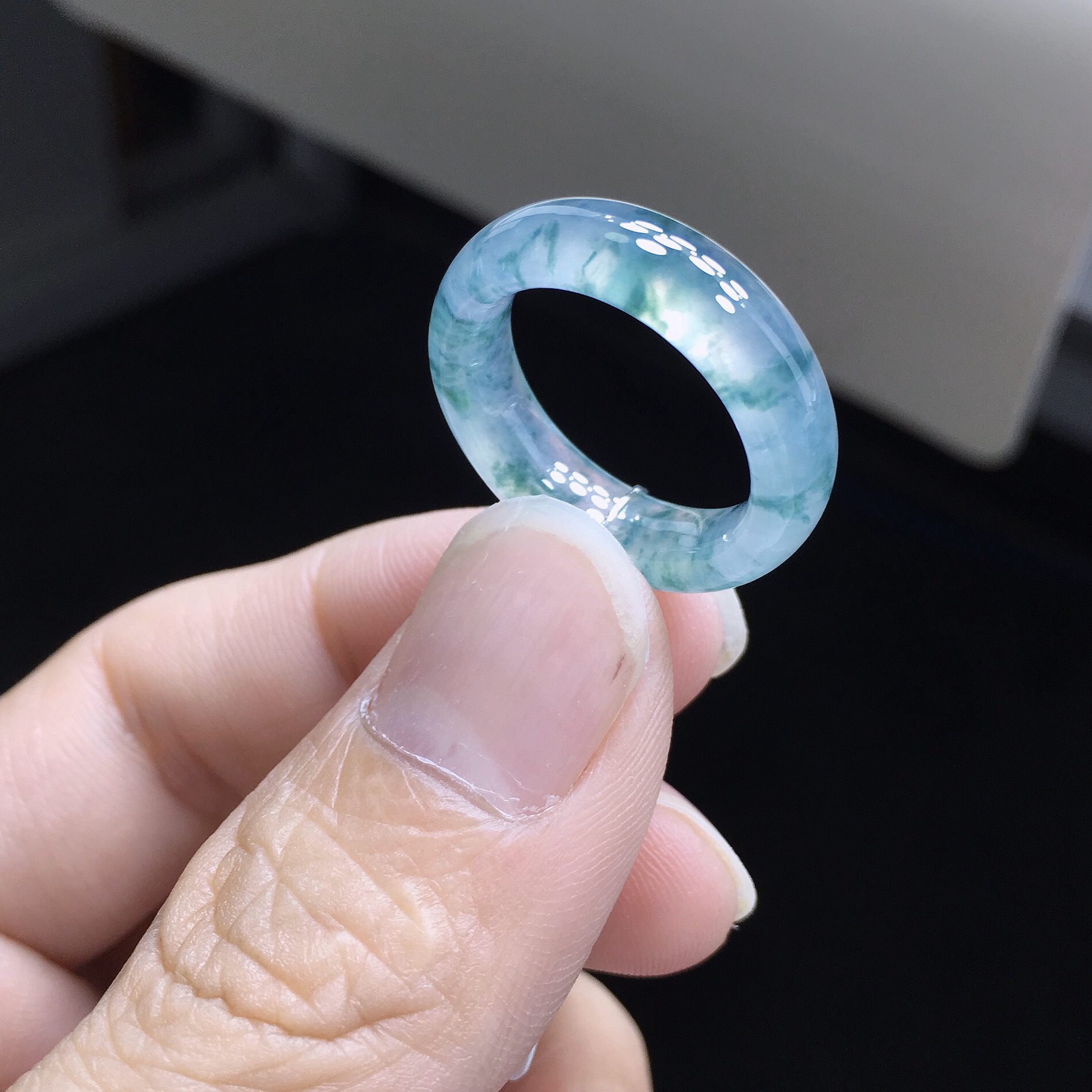 15-16号圈 天然A货缅甸翡翠 高冰起纲戒指 尺寸17.2×61×3.9mm