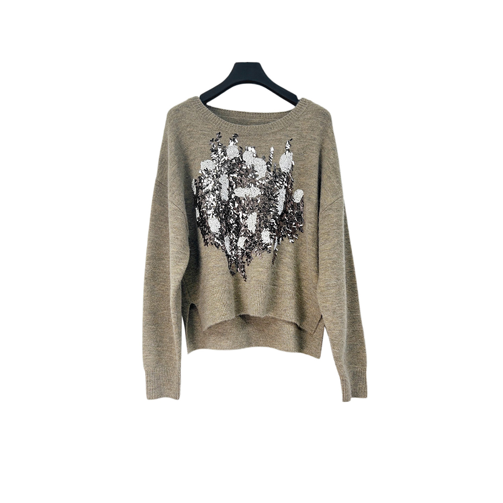 圣迪奥气质落肩袖刺绣女毛针织衫时尚印花御姐风S253Z3510