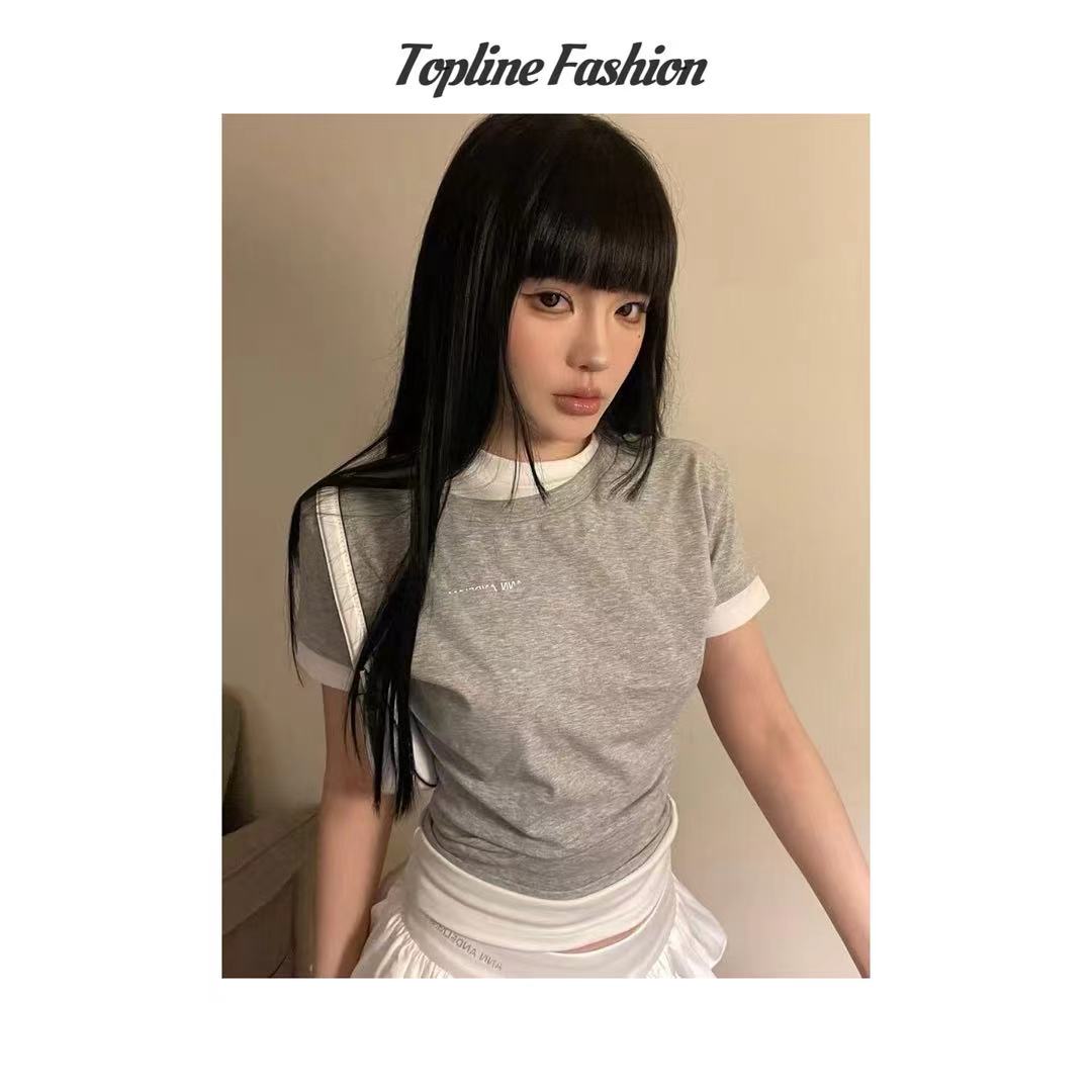  【鱼家高货】 2025新款AN拼接撞色立体字母收腰上衣250100