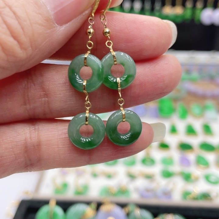 翡翠18K金镶嵌耳饰