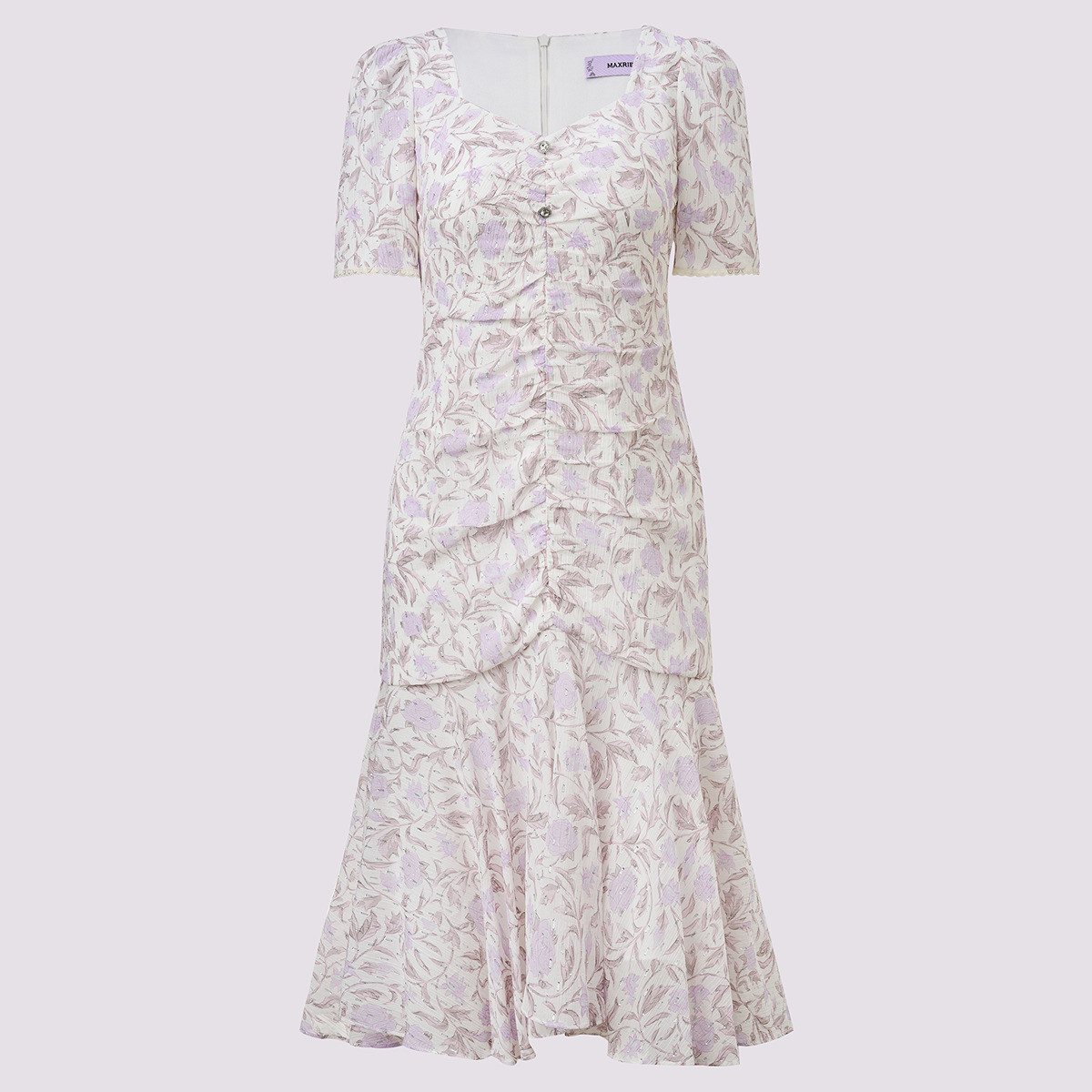 MAXRIENY夏夏紫玫瑰桑蚕丝气质衬衫拼接连衣裙高腰显瘦2025夏季