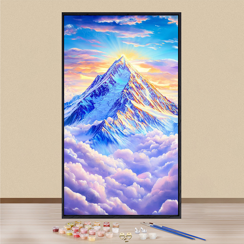 日照金山油画风景画大尺寸数字油画diy填色客厅大号手绘装饰画画