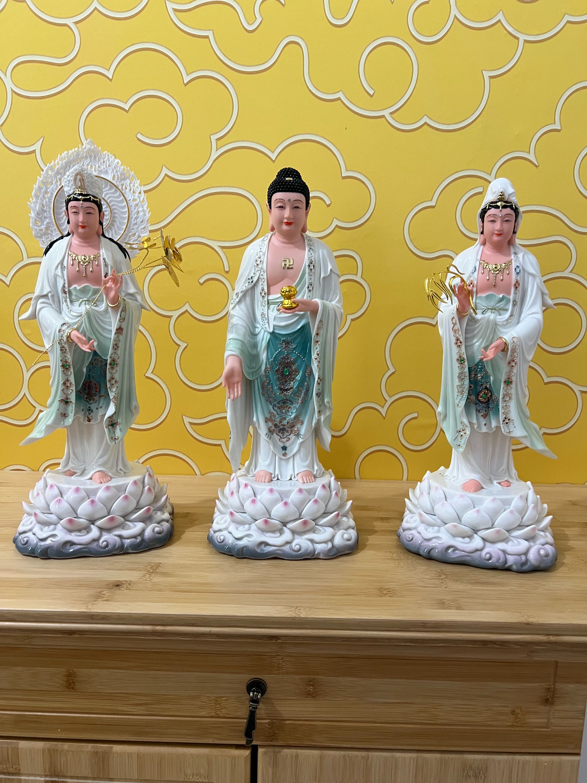 西方三圣佛像汉白玉仿瓷阿弥陀佛大势至菩萨观音菩萨像体家用摆件