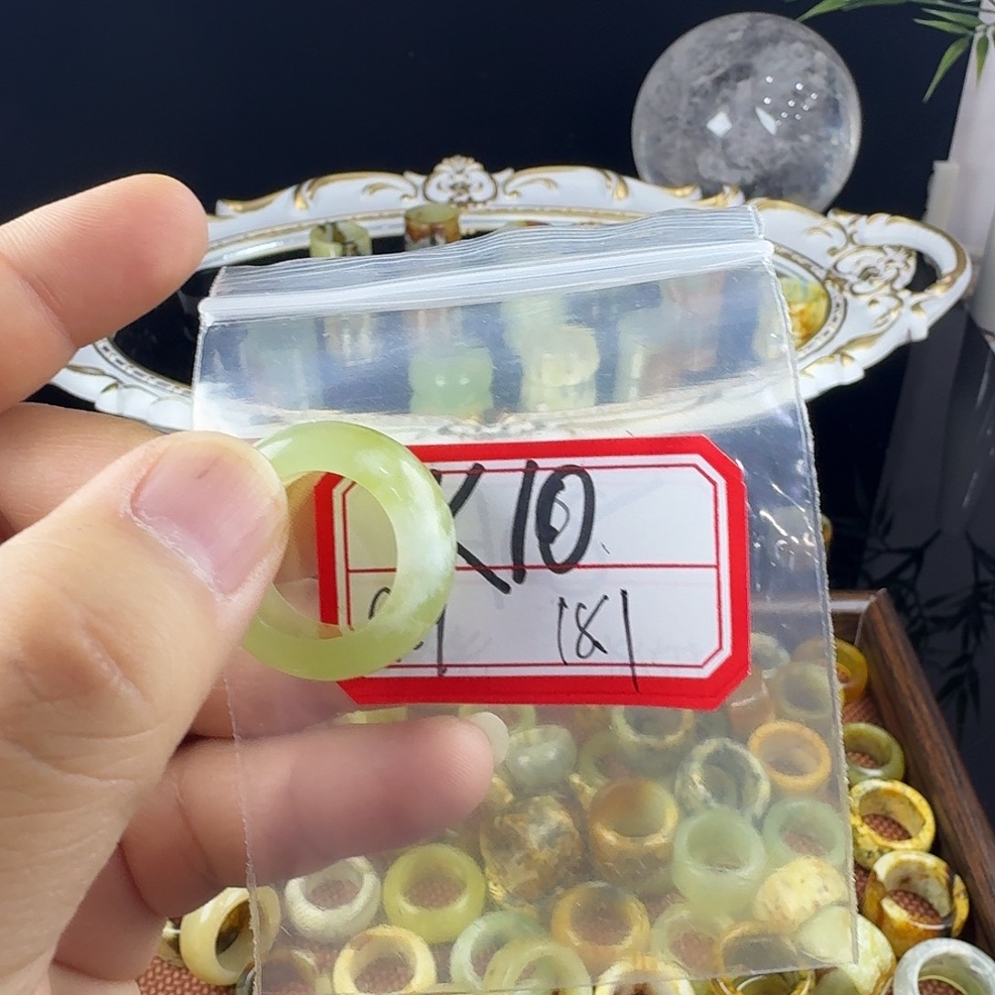 美***梨蛇纹石玉合金戒指